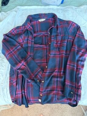 Woman’s Navy and Pink Plaid Button-Up Shirt